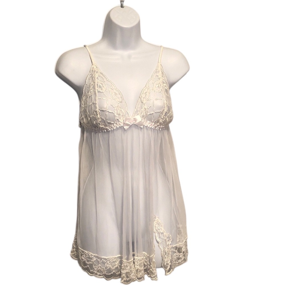 Fredrick’s of Hollywood Vintage Sheer White Babydoll Chemise NWOT Womens Size L